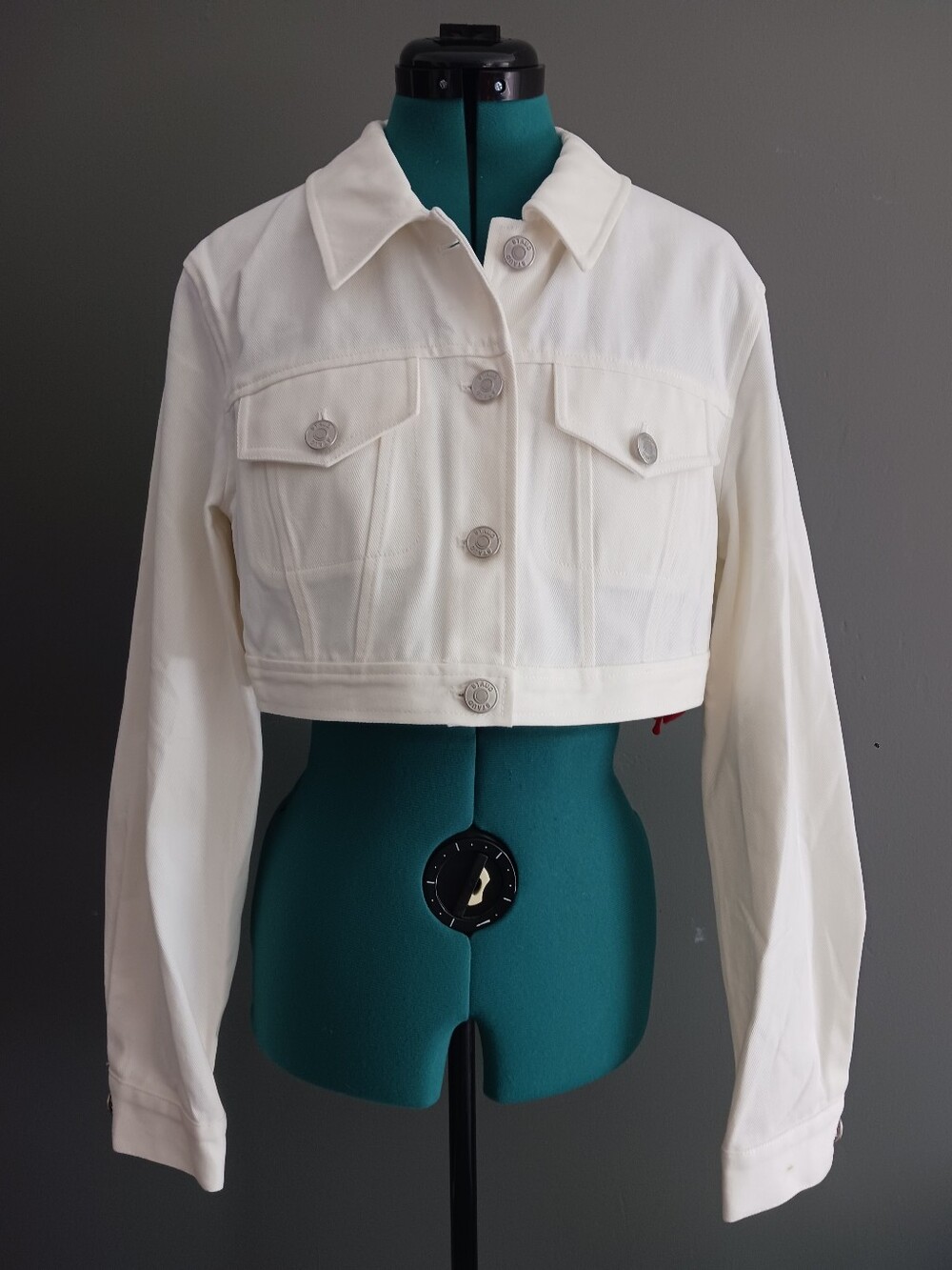 NWOT STAUD white Denim Cropped Jacket Size L